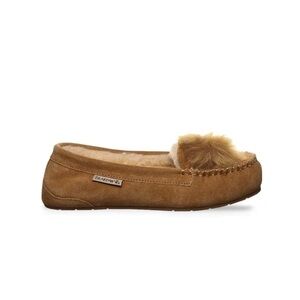 BearPaw Women's Chestnut Suede Moccasin Slipper with Pom